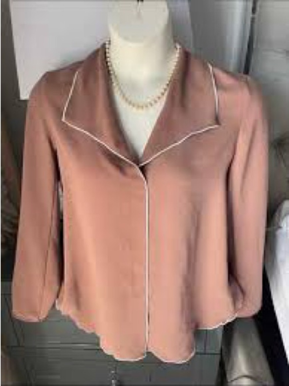 Babaton Blush Satin-Feel Button Down with White Piping